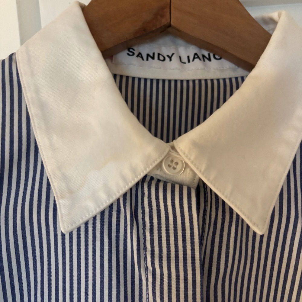 Sandy Liang striped button down long sleeve shirt arm ties